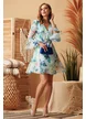 Rochie eleganta din organza cu imprimeu floral decolteu petrecut  verde