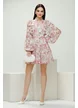Rochie eleganta din organza diafana imprimeu floral roz cu aplicatii brodate
