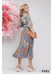 Rochie eleganta din satin imprimeu floral cu fusta plisata si decolteu petrecut