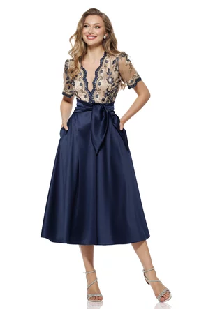 Rochie elegantă din tafta usor elastica cu bust din dantela premium 