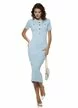 Rochie eleganta din tricot premium baby blue cu buzunare terminatii ondulate si accesorii aurii