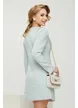 Rochie eleganta din tweed bleu premium cu buzunare aplicate si nasuri imbracati