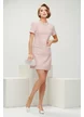 Rochie eleganta din tweed roz premium cu buzunare aplicate si contururi din perle paiete si cristale
