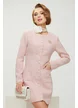 Rochie eleganta din tweed roz premium cu buzunare aplicate si nasuri imbracati