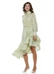 Rochie eleganta fistic din organza premium fusta asimetrica cu volane intarite