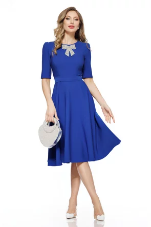Rochie eleganta Fofy albastra croi retro cu fundita din strassuri