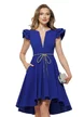 Rochie eleganta Fofy albastra cu pliuri volane si fundita din margele