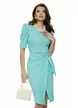 Rochie eleganta Fofy baby blue cu fusta petrecuta si nod stilizat