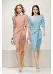 Rochie eleganta Fofy bleu usor elastica cu fusta petrecuta si nod stilizat