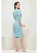 Rochie eleganta Fofy bleu usor elastica cu fusta petrecuta si nod stilizat