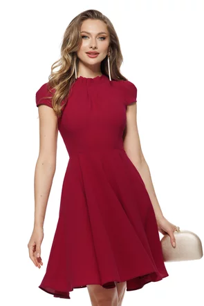 Rochie eleganta Fofy bordo cu pliuri  gat si fusta clos
