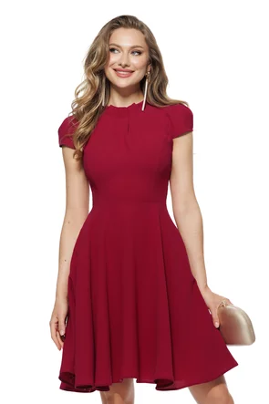 Rochie eleganta Fofy bordo cu pliuri  gat si fusta clos