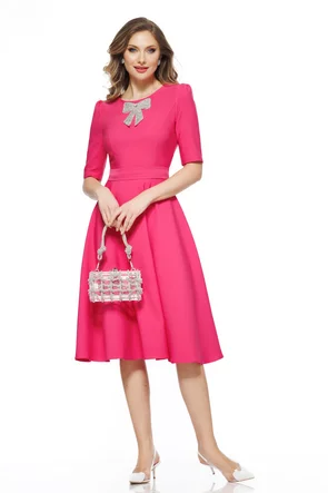 Rochie eleganta Fofy ciclame croi retro cu fundita din strassuri