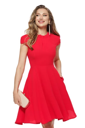 Rochie eleganta Fofy corai cu pliuri  gat si fusta clos