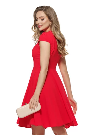 Rochie eleganta Fofy corai cu pliuri  gat si fusta clos