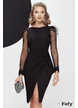 Rochie eleganta Fofy de ocazie neagra cu nod stilizat si maneci lungi cu aplicatii de dantela premium si pene