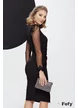 Rochie eleganta Fofy de ocazie neagra cu nod stilizat si maneci lungi cu aplicatii de dantela premium si pene