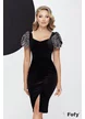 Rochie eleganta Fofy din catifea neagra cu decolteu grafic si maneci din petale cu paiete argintii