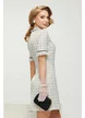 Rochie eleganta Fofy din tweed alb premium cu fundita spectaculoasa din cristale