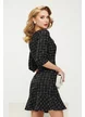 Rochie eleganta Fofy din tweed negru premium cu decolteu patrat si nasturi bijuterie