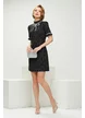Rochie eleganta Fofy din tweed negru premium cu fundita spectaculoasa din cristale