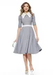 Rochie eleganta Fofy gri cu guler retro si nasturi cu strassuri