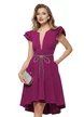 Rochie eleganta Fofy magenta cu pliuri  volane si fundita din margele