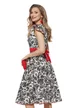  Rochie eleganta Fofy midi  alba cu imprimeu negru floral și accente roșii