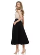 Rochie eleganta Fofy midi, bej cu negru, volane umeri si nasturi piept