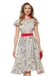 Rochie eleganta Fofy midi  ecru cu imprimeu negru și accente roșii