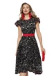Rochie eleganta Fofy midi  neagră cu imprimeu alb și accente roșii