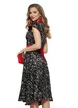 Rochie eleganta Fofy midi  neagră cu imprimeu alb și accente roșii