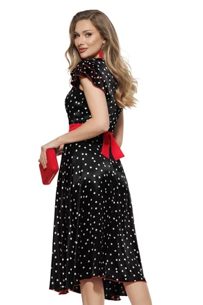 Rochie eleganta Fofy midi  neagră cu imprimeubuline medii albe