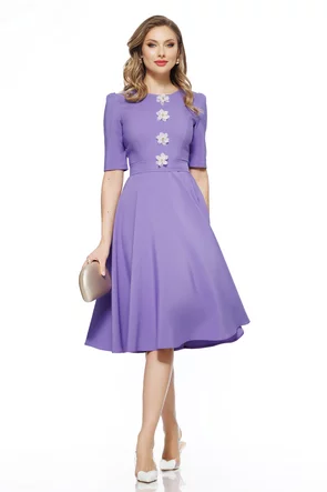 Rochie eleganta Fofy mov delicat croi retro cu floricele bijuterie