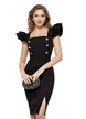 Rochie eleganta Fofy neagra cu  decolteu patrat volane si nasturi bijuterie