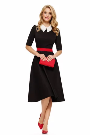 Rochie eleganta Fofy neagra cu guler alb  cu strassuri