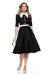 Rochie eleganta Fofy neagra cu guler retro si nasturi cu strassuri