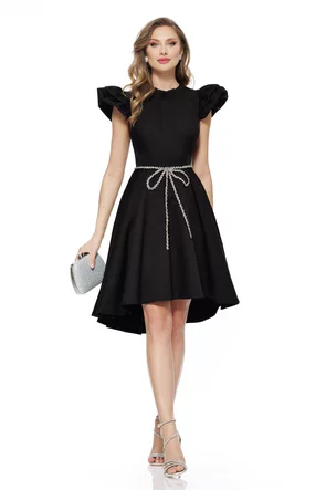 Rochie eleganta Fofy neagra cu pliuri , volane si funfdita din margele