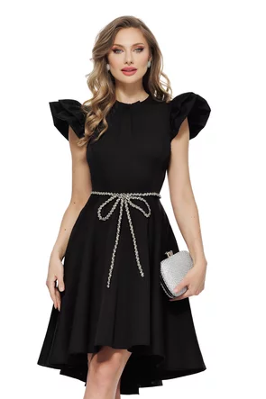 Rochie eleganta Fofy neagra cu pliuri , volane si funfdita din margele