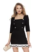 Rochie eleganta Fofy neagra cu volan si nasturi aurii