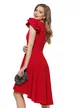 Rochie eleganta Fofy rosie cu pliuri volane si fundita din margele