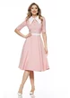 Rochie eleganta Fofy roz cu guler retro si nasturi cu strassuri