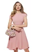 Rochie eleganta Fofy roz pudra cu pliuri  gat si fusta clos