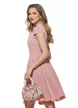 Rochie eleganta Fofy roz pudra cu pliuri  gat si fusta clos