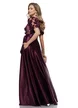 Rochie elegantă lunga din tafta pruna usor elastica cu bust din dantela premium cu flori 3D 