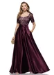 Rochie Fofy elegantă lunga din tafta pruna usor elastica cu bust din dantela premium cu paiete fine