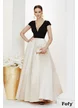Rochie elegantă lunga din tafta pruna usor elastica cu bust dnegru si fusta bej