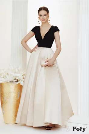Rochie elegantă lunga din tafta pruna usor elastica cu bust dnegru si fusta bej