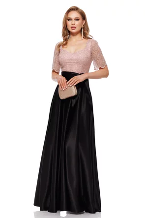 Rochie elegantă lunga din tafta usor elastica cu bust din dantela premium cu paiete fine