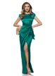 Rochie Fofy elegantă lunga din tafta verde cu nod stilizat